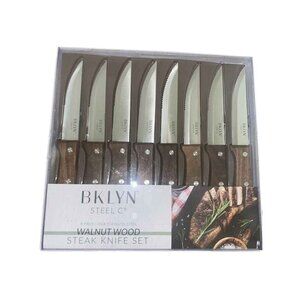 BKLYN Steel Co. Walnut Wood 8-Piece Steak Knife Set